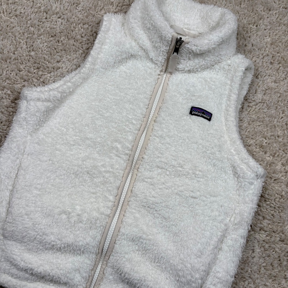Patagonia Los Gatos Fleece Vest Kids Size L 12 White Full Zip 65490